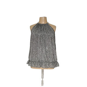Michael Kors Black and White Ruffled Sleeveless Blouse